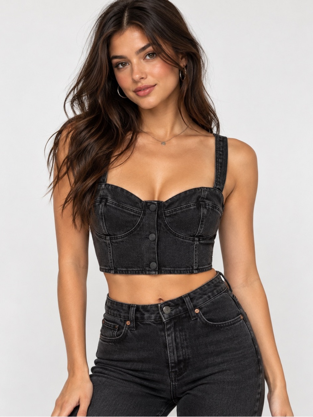 NWT White Fox Black Denim Corset Top XL Bustier Crop Y2K Going Out